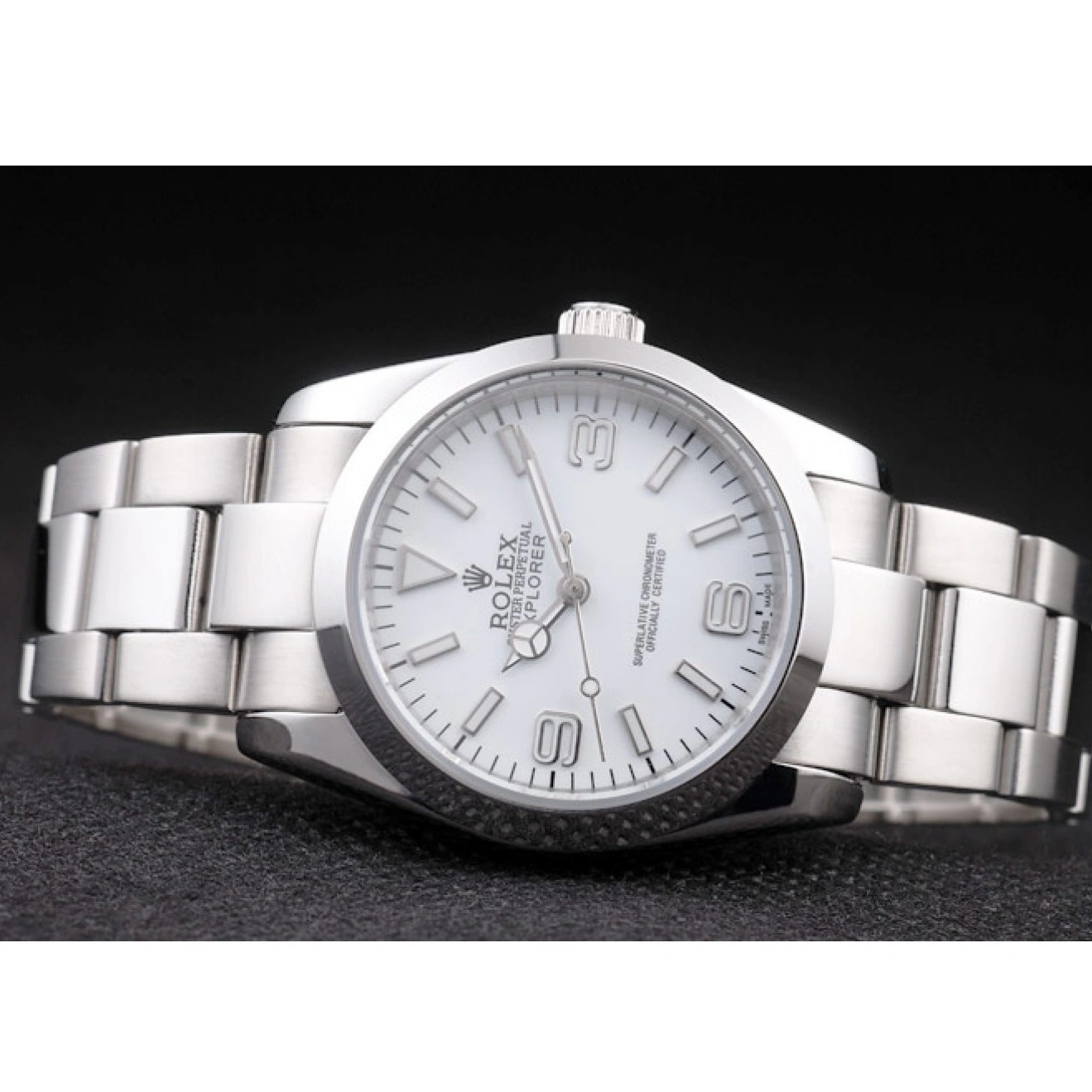 Rolex aaa copy Steel Explorer Polished White Rolex Stainless Dial 98086 1025